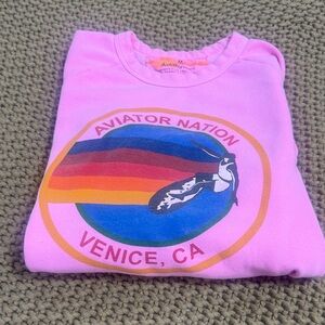 Aviator Nation Pink Hoodie with Rainbow Graphic